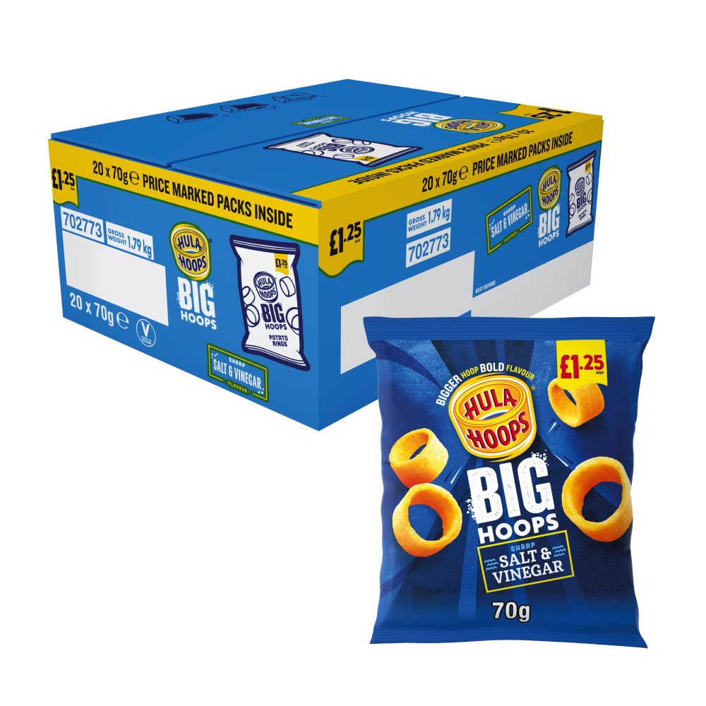 Hula Hoops Big Hoops Salt & Vinegar Crisps , £1.25 PMP (70g × 20 × 1)