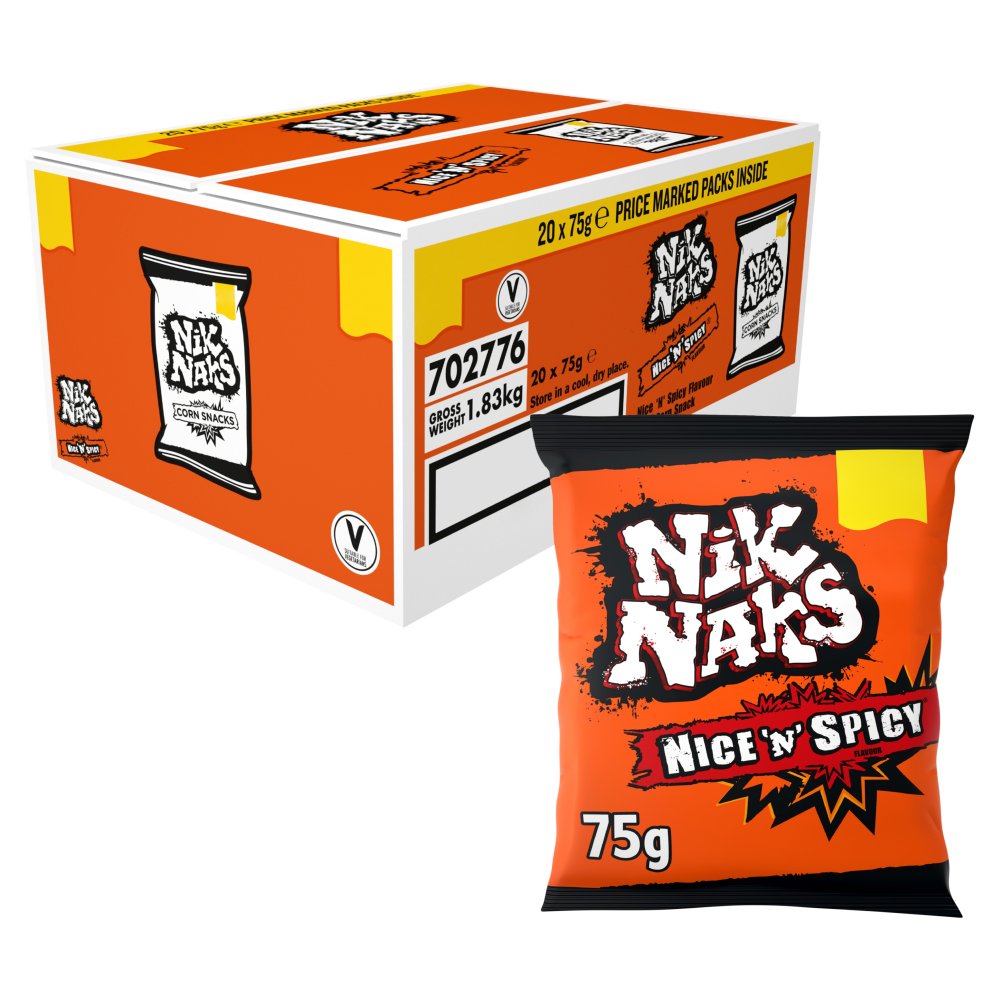 Nik Naks Nice 'N' Spicy Crisps , £1.25 PMP (75g × 20 × 1)