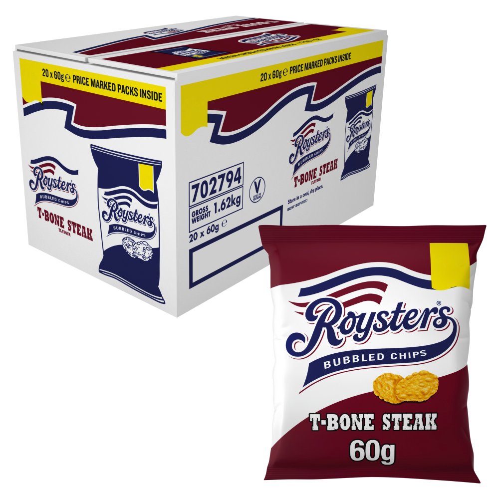 Roysters T-Bone Steak Crisps , £1.25 PMP (60g × 20 × 1)