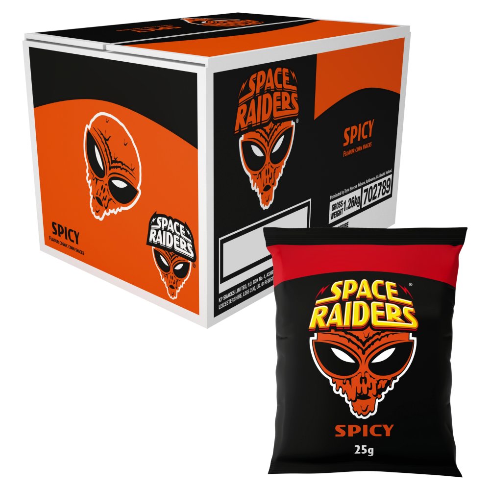 Space Raiders Spicy Crisps , 40p PMP (25g × 36 × 1)