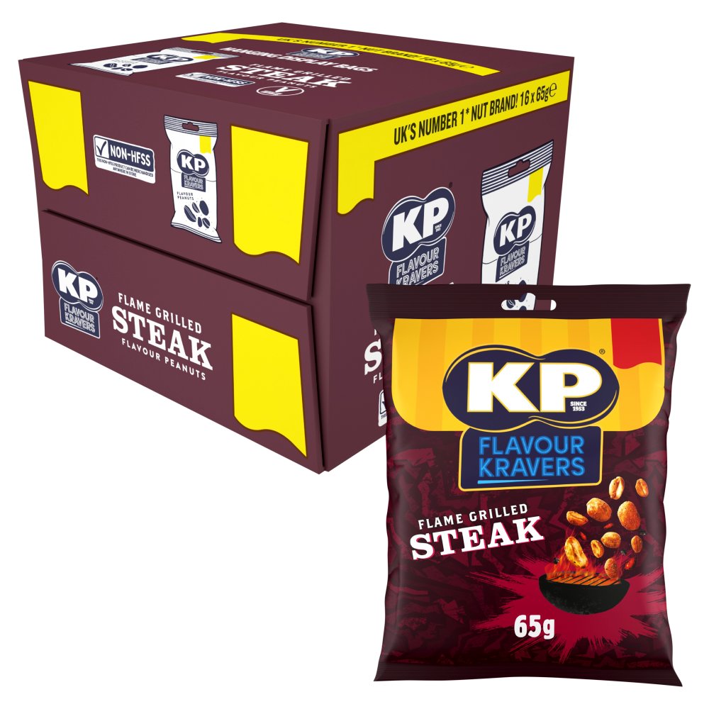 KP Flavour Kravers Flame Grilled Steak Peanuts , £1.25 PMP (65g × 16 × 1)