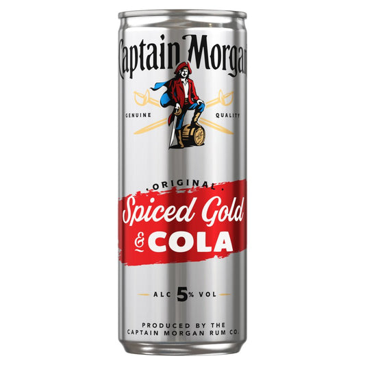 Captain Morgan Original Spiced Gold & Cola 5% vol 250ml Ready to Drink Premix Can (250ml × 12 × 1)