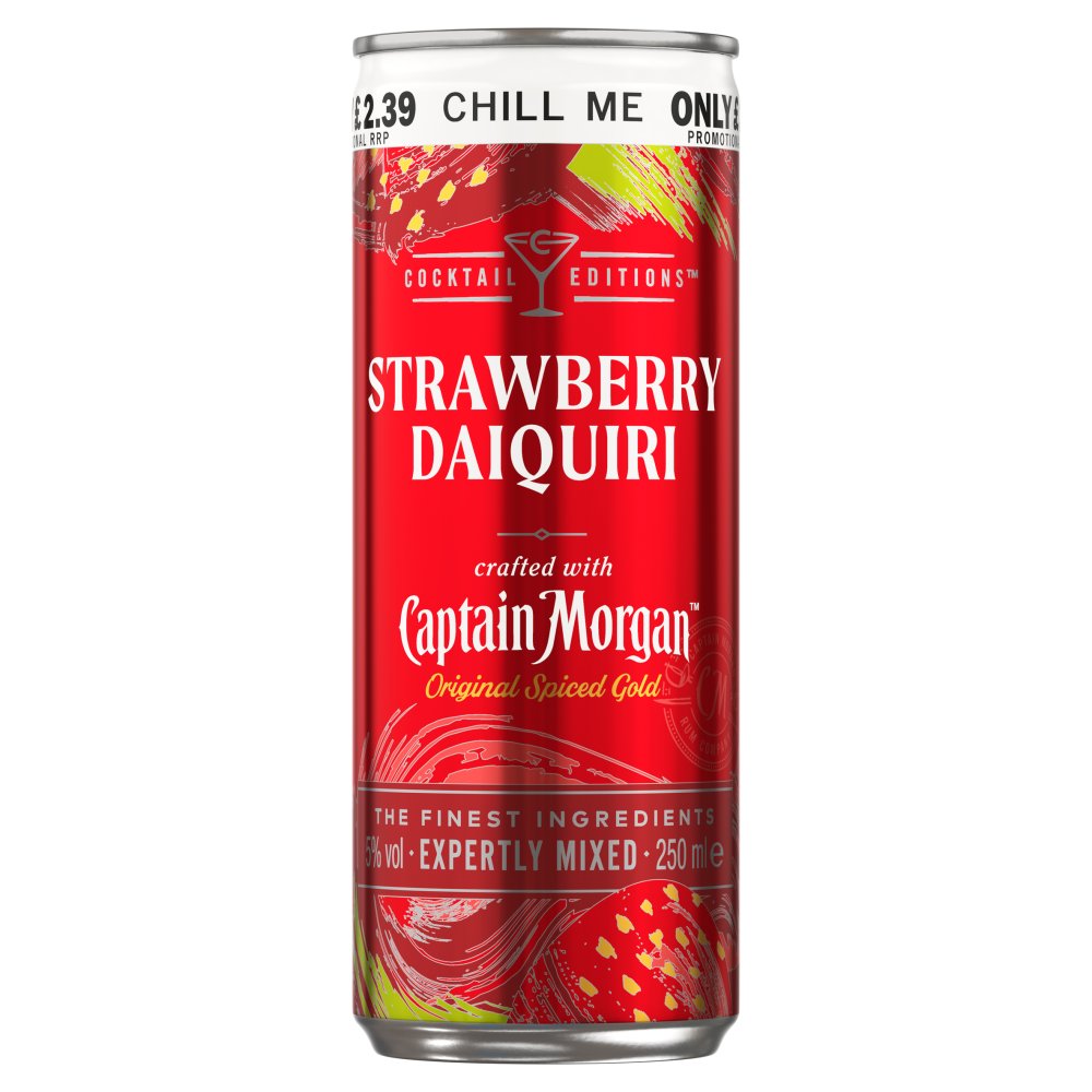 Captain Morgan Strawberry Daiquiri RTD 5% vol 250ml PMP £2.39 (250ml × 12 × 1)