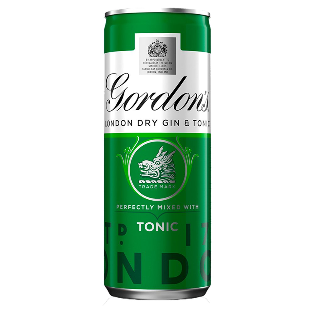 Gordon's London Dry Gin with Tonic 250ml Ready to Drink Premix Can (250ml × 12 × 1)