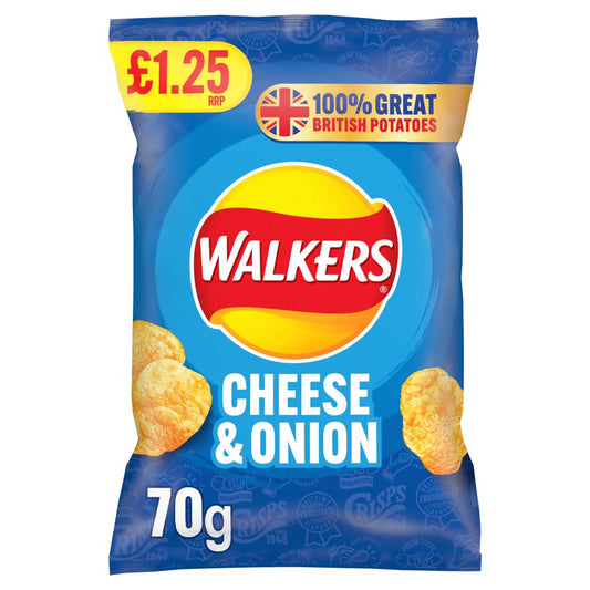 Walkers Cheese & Onion Crisps £1.25 RRP PMP (70g × 18 × 1)