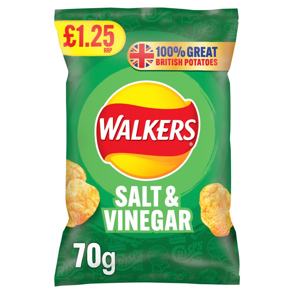 Walkers Salt & Vinegar Crisps £1.25 RRP PMP (70g × 18 × 1)