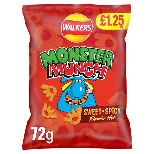 Walkers Monster Munch Sweet & Spicy Snacks Crisps £1.25 RRP PMP (72g × 15 × 1)