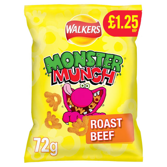 Walkers Monster Munch Roast Beef Snacks Crisps £1.25 RRP PMP (72g × 18 × 1)