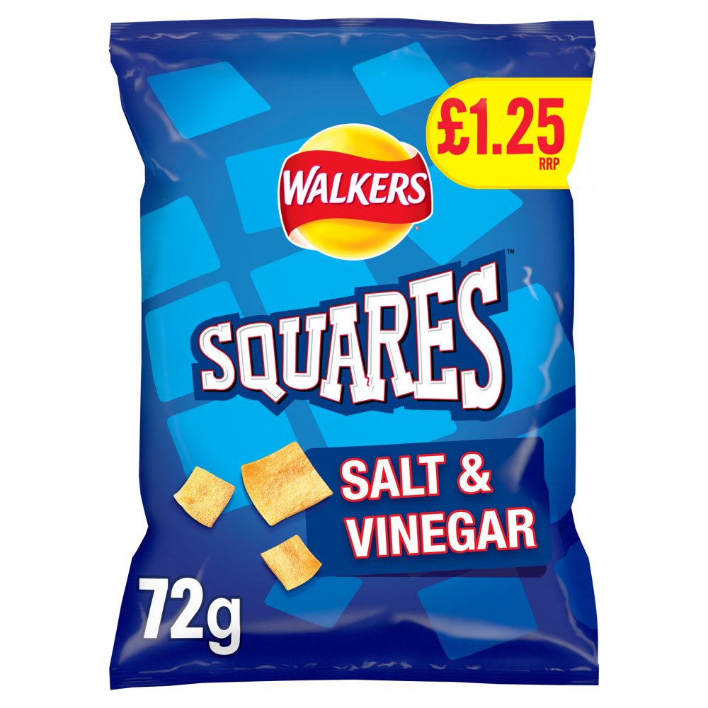 Walkers Squares Salt & Vinegar Snacks Crisps £1.25 RRP PMP (72g × 18 × 1)