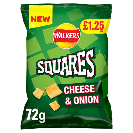 Walkers Squares Cheese and Onion Snacks RRP £1.25 PMP (72g × 18 × 1)