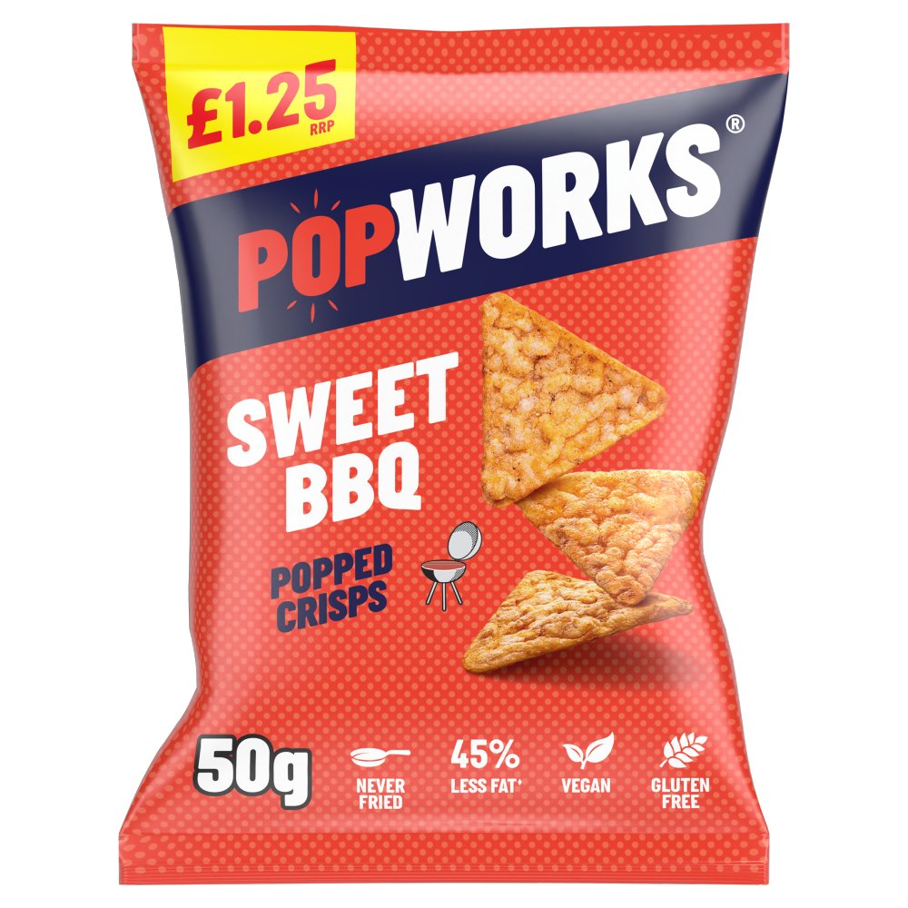 Popworks Sweet BBQ Popped Crisps £1.25 RRP PMP 50G (50g × 15 × 1)