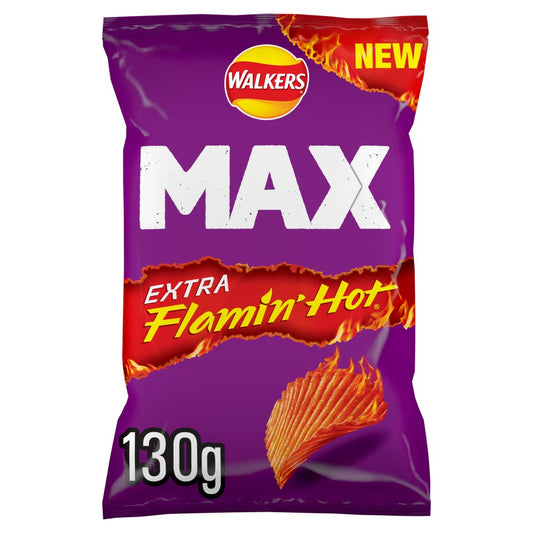 Walkers Max Extra Flamin' Hot Sharing Bag Crisps (130g × 12 × 1)