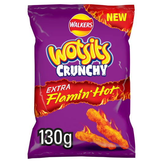 Wotsits Crunchy Extra Flamin' Hot Sharing Bag Crisps (130g × 12 × 1)