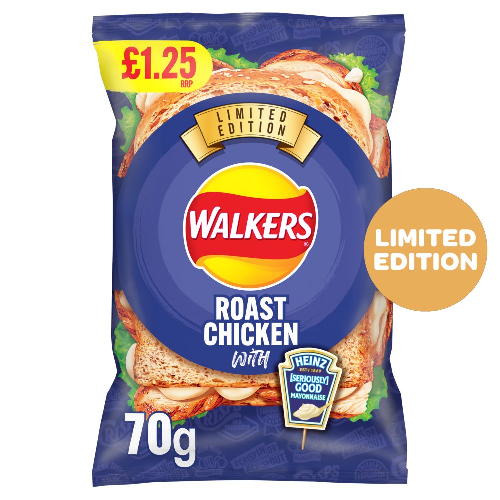 Walkers Roast Chicken with Heinz Mayo Sharing Bag Crisps PMP  RRP £1.25 (70g × 18 × 1)