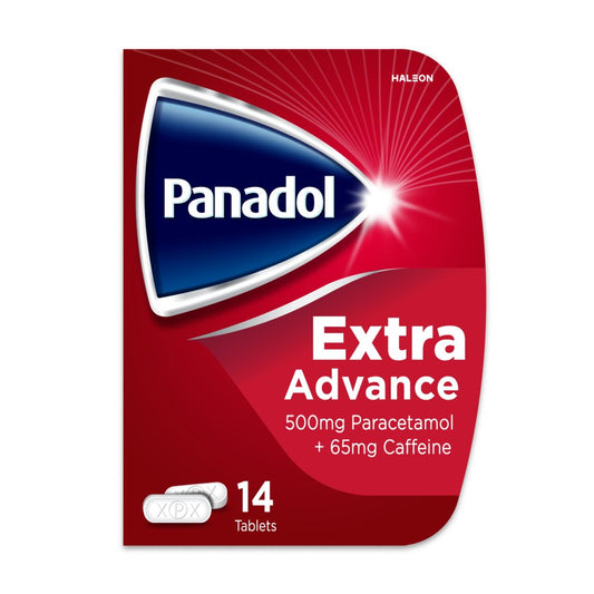 Panadol Extra Advance Pain Relief Tablets, 500mg Paracetamol Tablets with 65 mg Caffeine, Pack of 14 (14s × 12 × 1)