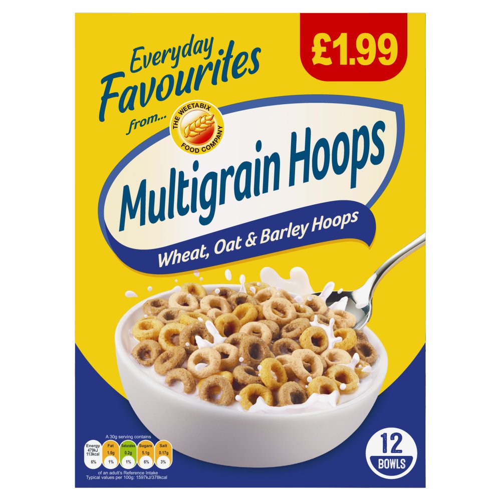 Weetabix Multigrain Hoops 8x case PMP £1.99 (375g × 8 × 1)