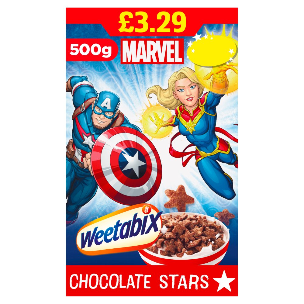 Weetabix Marvel Chocolate Stars PMP £3.29 case (500g × 8 × 1)