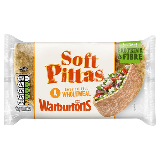 Warburtons 4 Easy to Fill Wholemeal Soft Pittas (4s × 1)