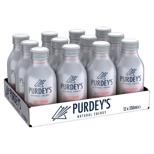 Purdey's Natural Energy Replenish Sparkling Raspberry & Rose Bottles (330mlnrb × 12 × 1)