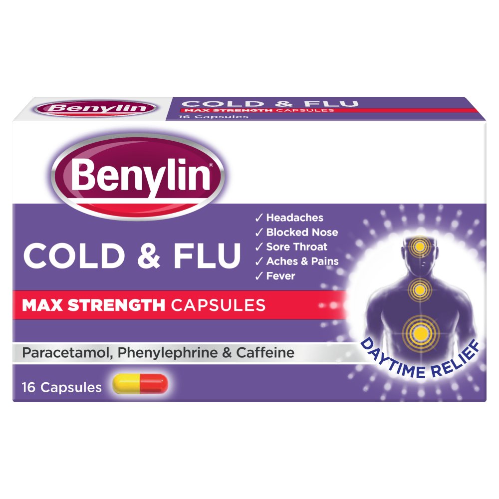 Benylin Cold & Flu Max Strength Capsules, hard (16s × 6 × 1)