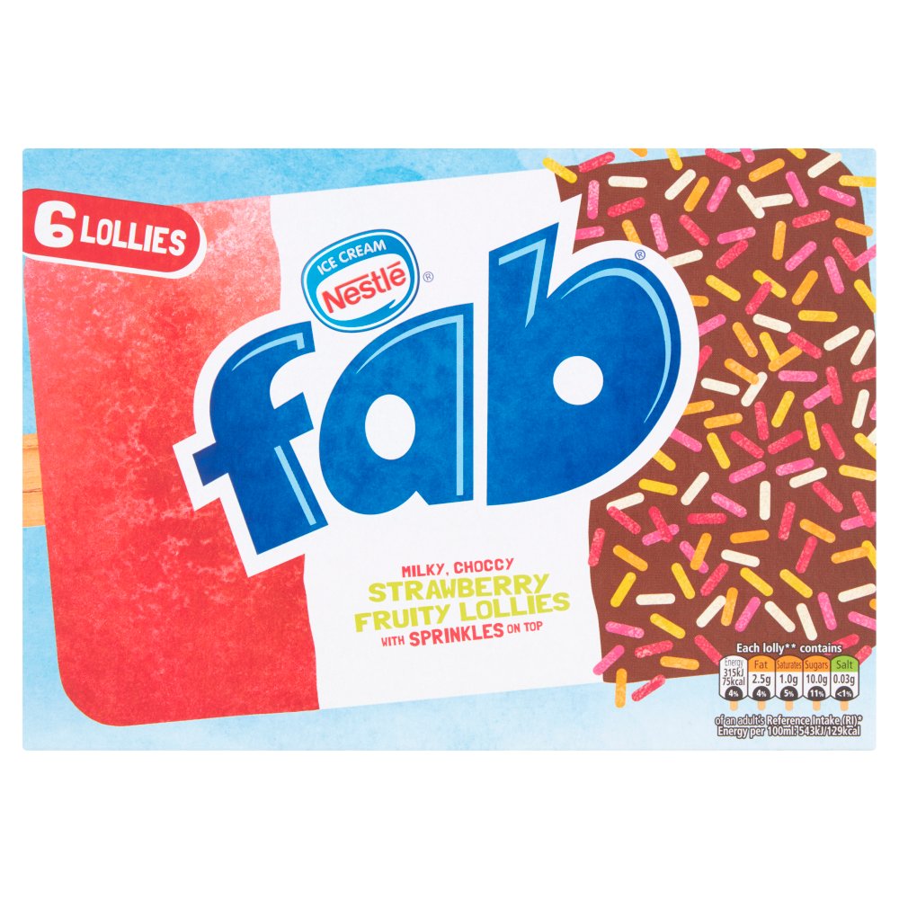 Fab Strawberry Ice Lollies (6pk × 8)