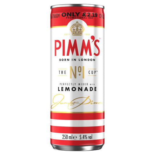 Pimm's no1 and Lemonade Ready to Drink premix 5.4% vol 250ml Can PMP £2.19 (250ml × 12 × 1)