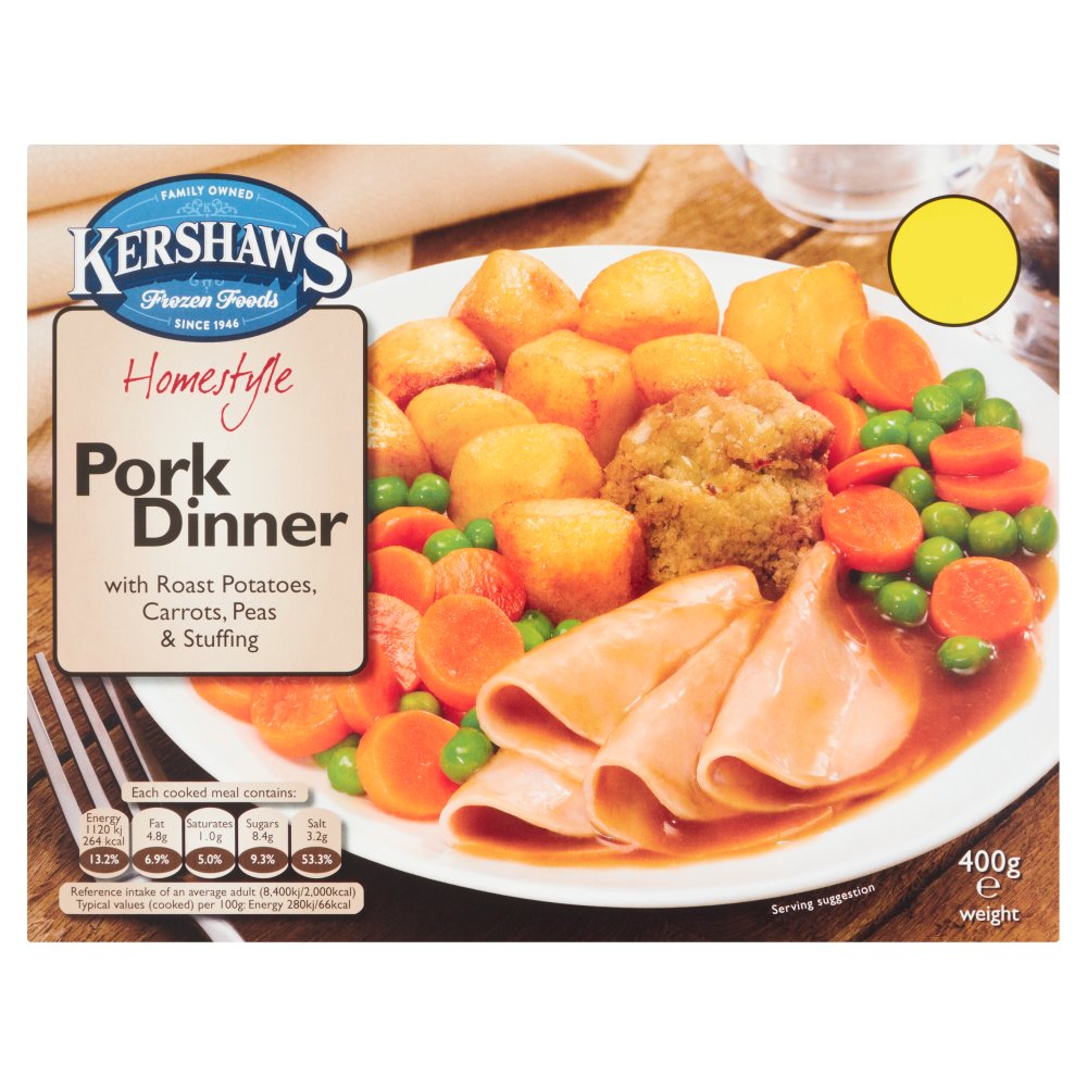 Kershaws Homestyle Pork Dinner with Roast Potatoes, Carrots, Peas & Stuffing (400g × 12)