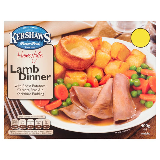 Kershaws Homestyle Lamb Dinner with Roast Potatoes, Carrots, Peas & a Yorkshire Pudding (400g × 12)