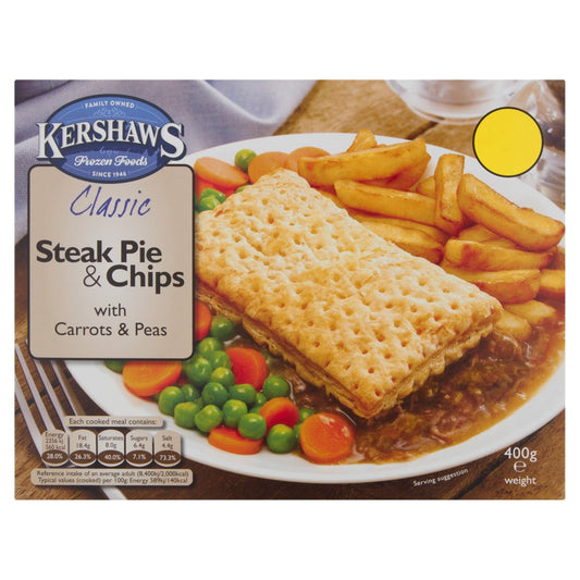 Kershaws Classic Steak Pie & Chips with Carrots & Peas (400g × 12)