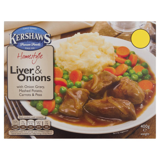 Kershaws Homestyle Liver & Onions with Onion Gravy, Mashed Potato, Carrots & Peas (400g × 12)