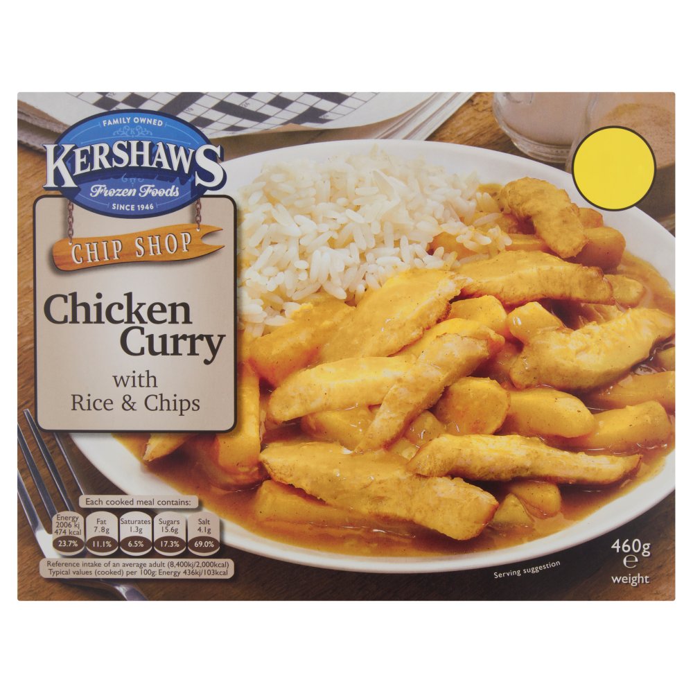 Kershaws Chip Shop Chicken Curry with Rice & Chips (460g × 12)