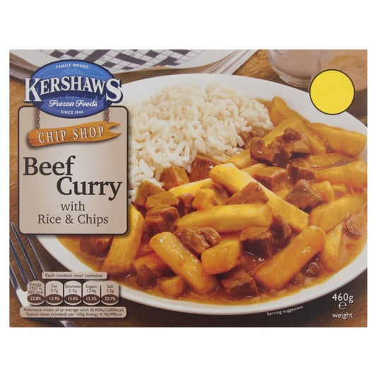 Kershaws Chip Shop Beef Curry with Rice & Chips (460g × 12)