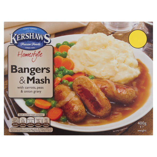 Kershaws Homestyle Bangers & Mash with Carrots, Peas & Onion Gravy (400g × 12)