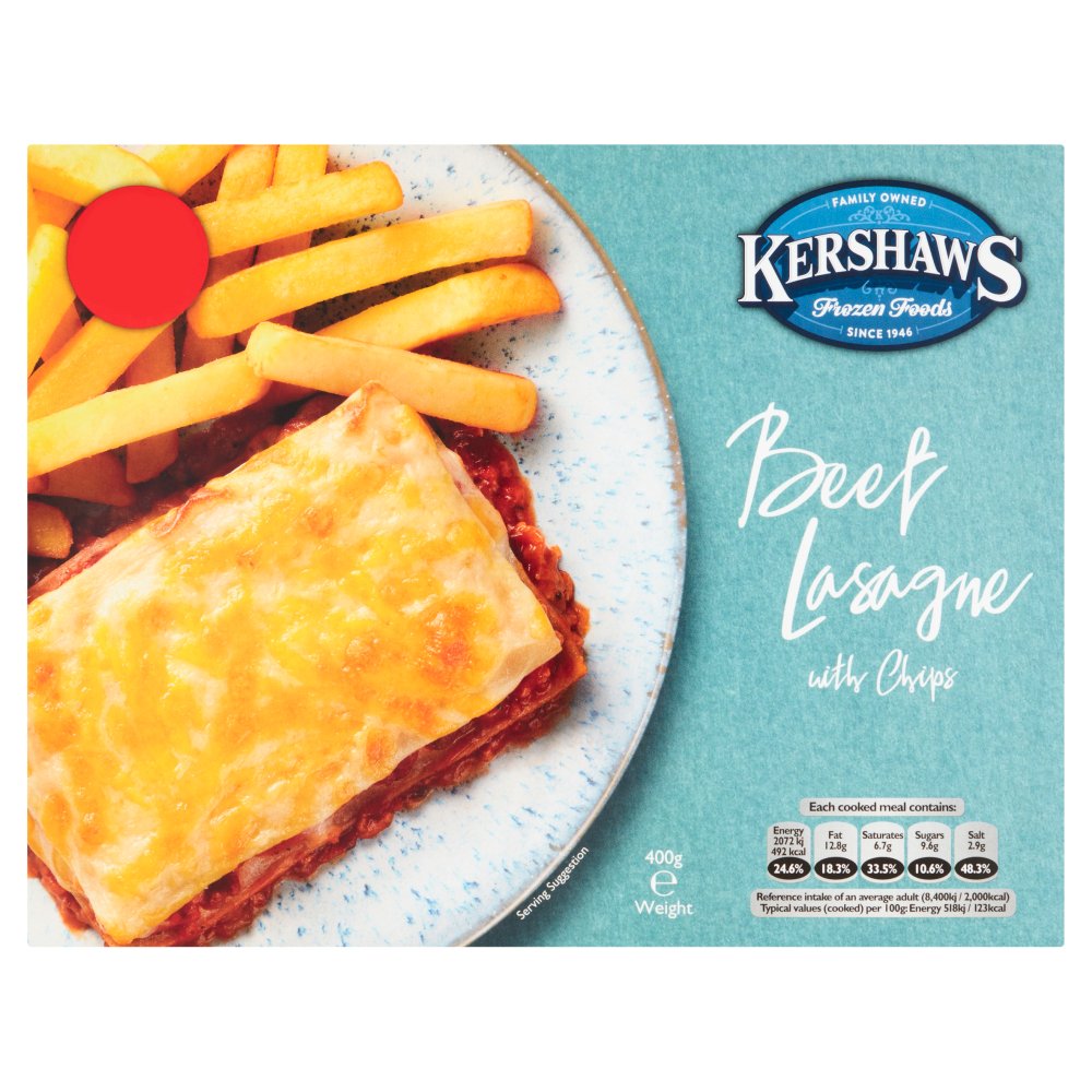 Kershaws Beef Lasagne with Chips (400g × 12)