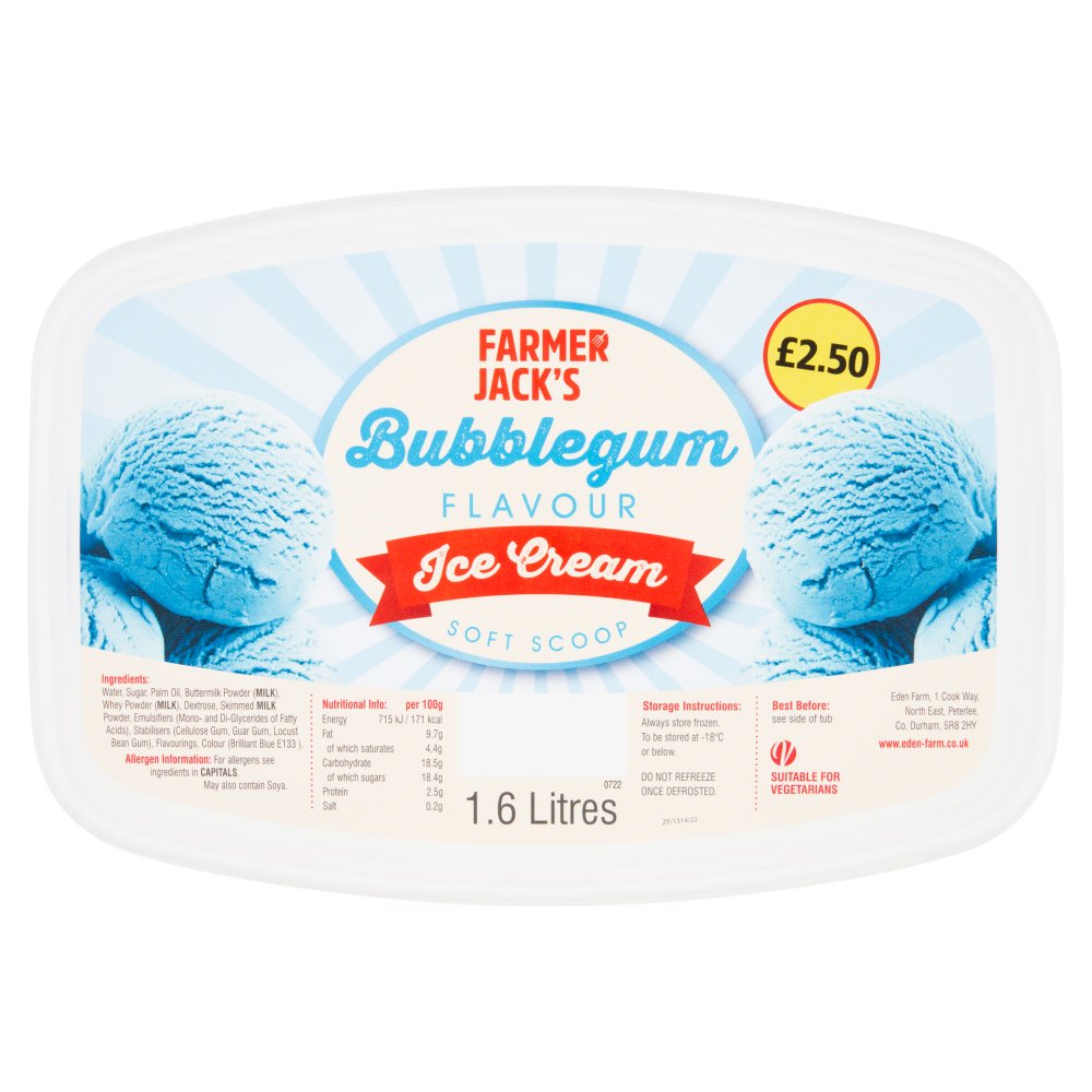 Farmer Jack's Bubblegum Flavour Ice Cream (1.6Ltr × 6)