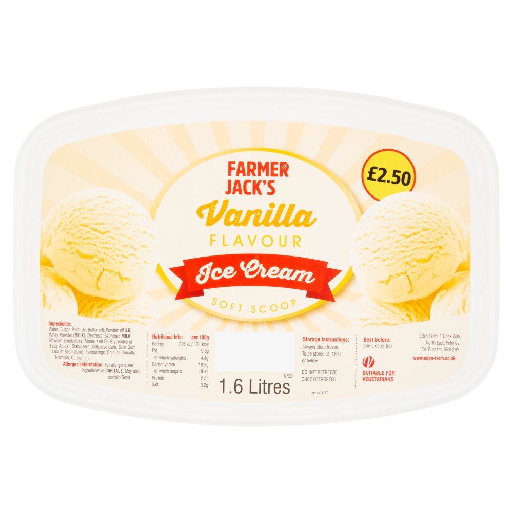 Farmer Jack's Vanilla Flavour Ice Cream (1.6Ltr × 6)