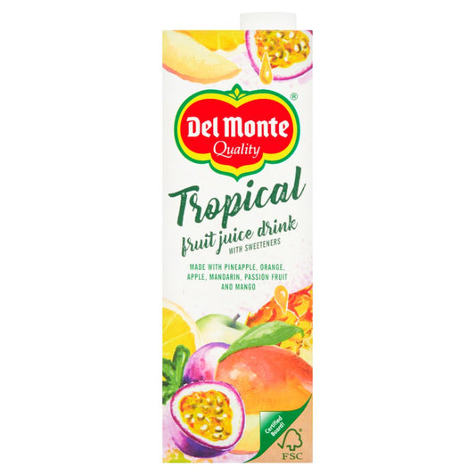 Del Monte Tropical Fruit Juice Drink with Sweeteners 1 Litre (1Ltr × 6 × 1)