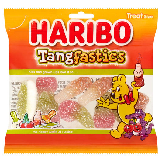 HARIBO Tangfastics Fruit & Cola Flavour Fizzy Jelly Sweets Fun Size Bag (Std × 100 × 1)