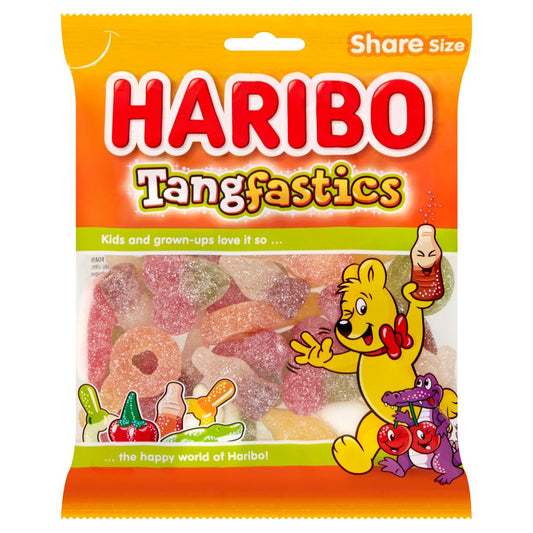 HARIBO Tangfastics Fruit & Cola Flavour Fizzy Jelly Sweets Sharing Bag (160g × 12 × 1)