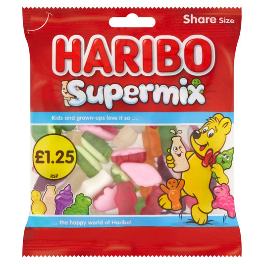 HARIBO Supermix Fruit & Milk Flavoured Jelly & Foam Sweets Sharing Bag (140g × 12 × 1)