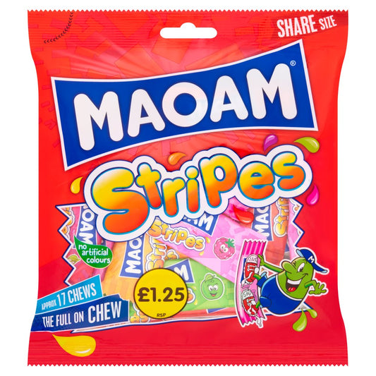 MAOAM Stripes Fruit & Cola Flavour Chewy Sweets Sharing Bag (140g × 14 × 1)