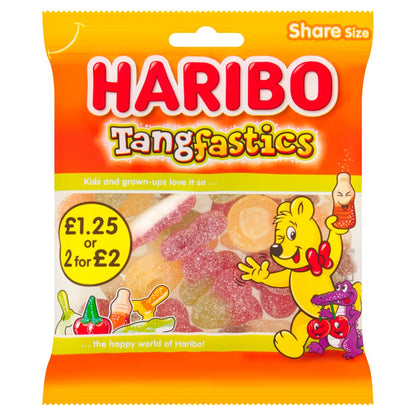 HARIBO Tangfastics Fruit & Cola Flavour Fizzy Jelly Sweets Sharing Bag (140g × 12 × 1)