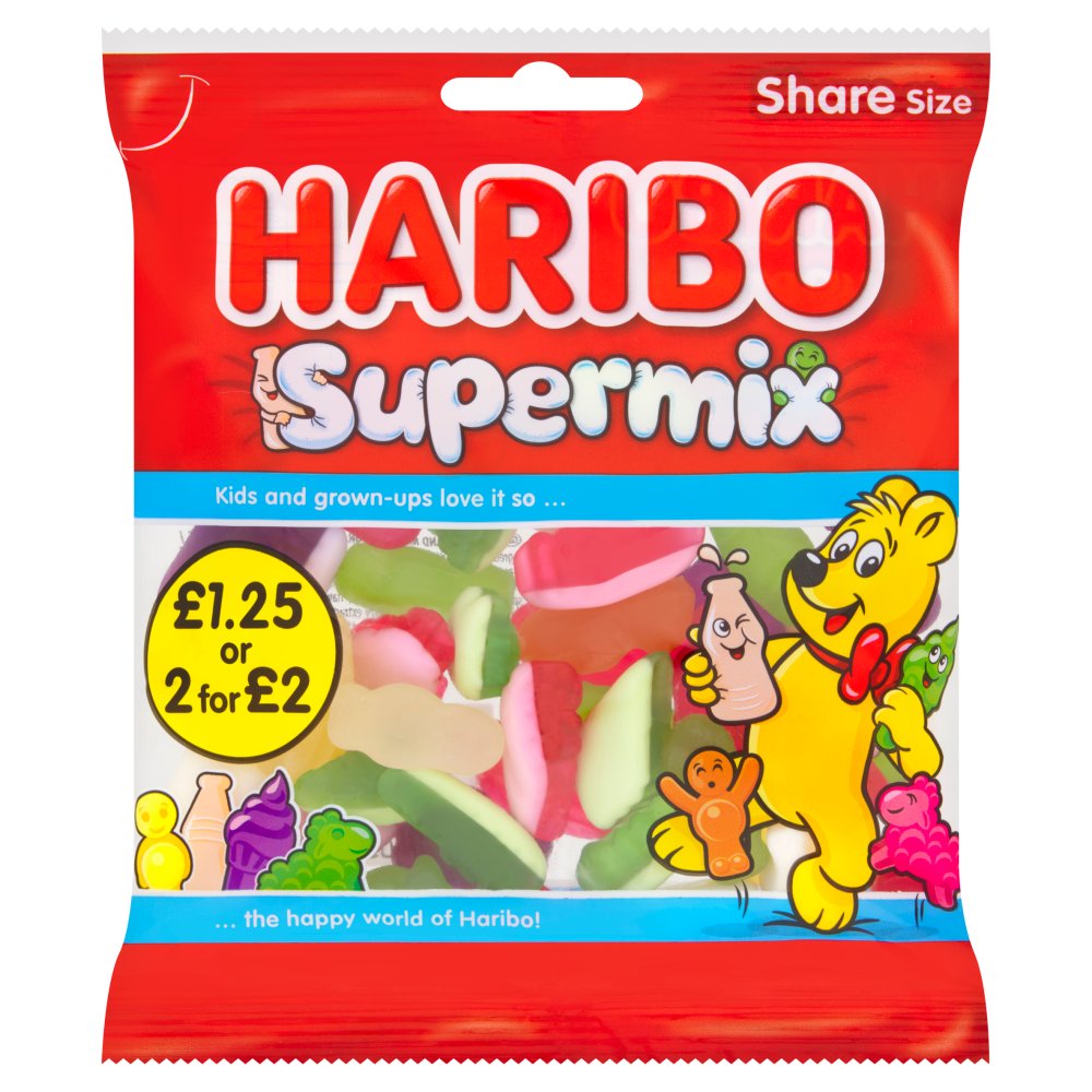 HARIBO Supermix Fruit & Milk Flavoured Jelly & Foam Sweets Sharing Bag (140g × 12 × 1)