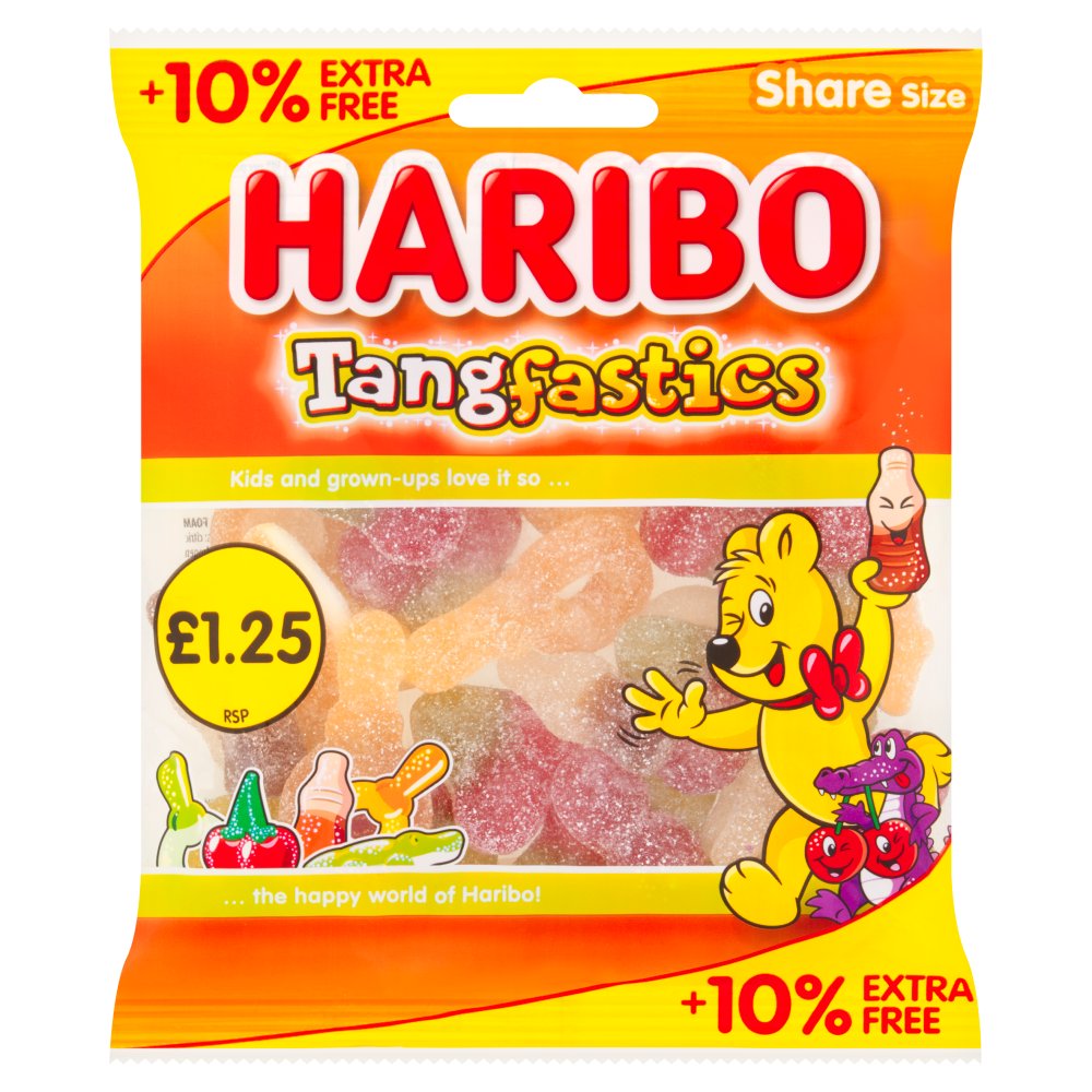 HARIBO Tangfastics Fruit & Cola Flavour Fizzy Jelly Sweets Sharing Bag (154g × 12 × 1)