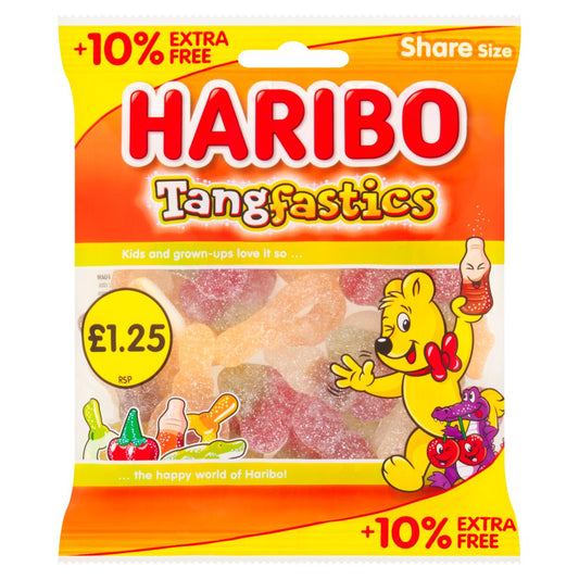 HARIBO Tangfastics Fruit & Cola Flavour Fizzy Jelly Sweets Sharing Bag (154g × 12 × 1)