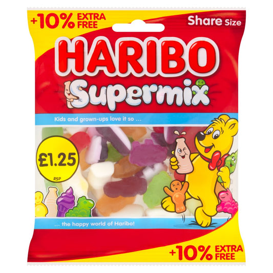 HARIBO Supermix Fruit & Milk Flavoured Jelly & Foam Sweets Sharing Bag (154g × 12 × 1)