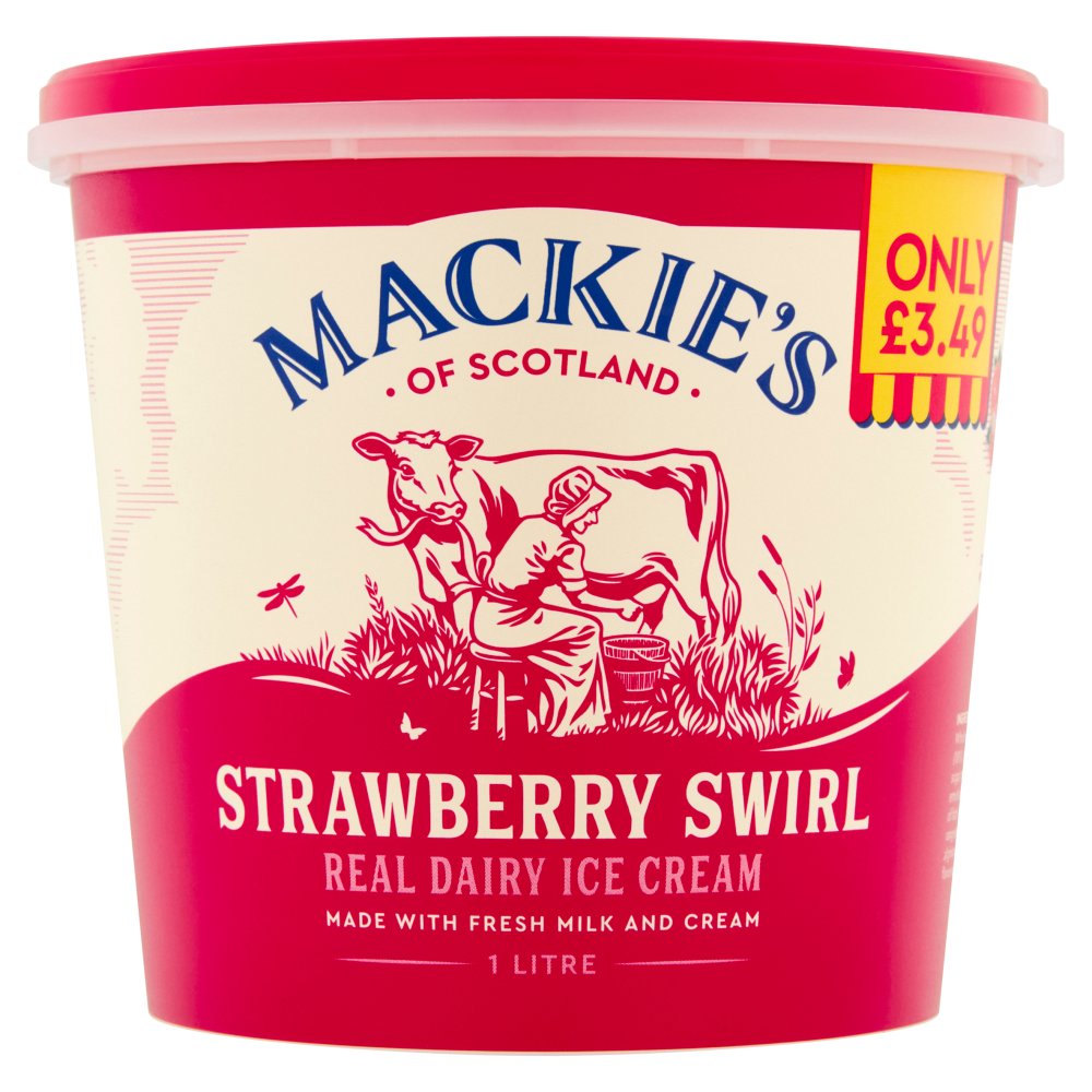 Mackie's of Scotland Strawberry Swirl Real Dairy Ice Cream £3.49 (1Ltr × 6)