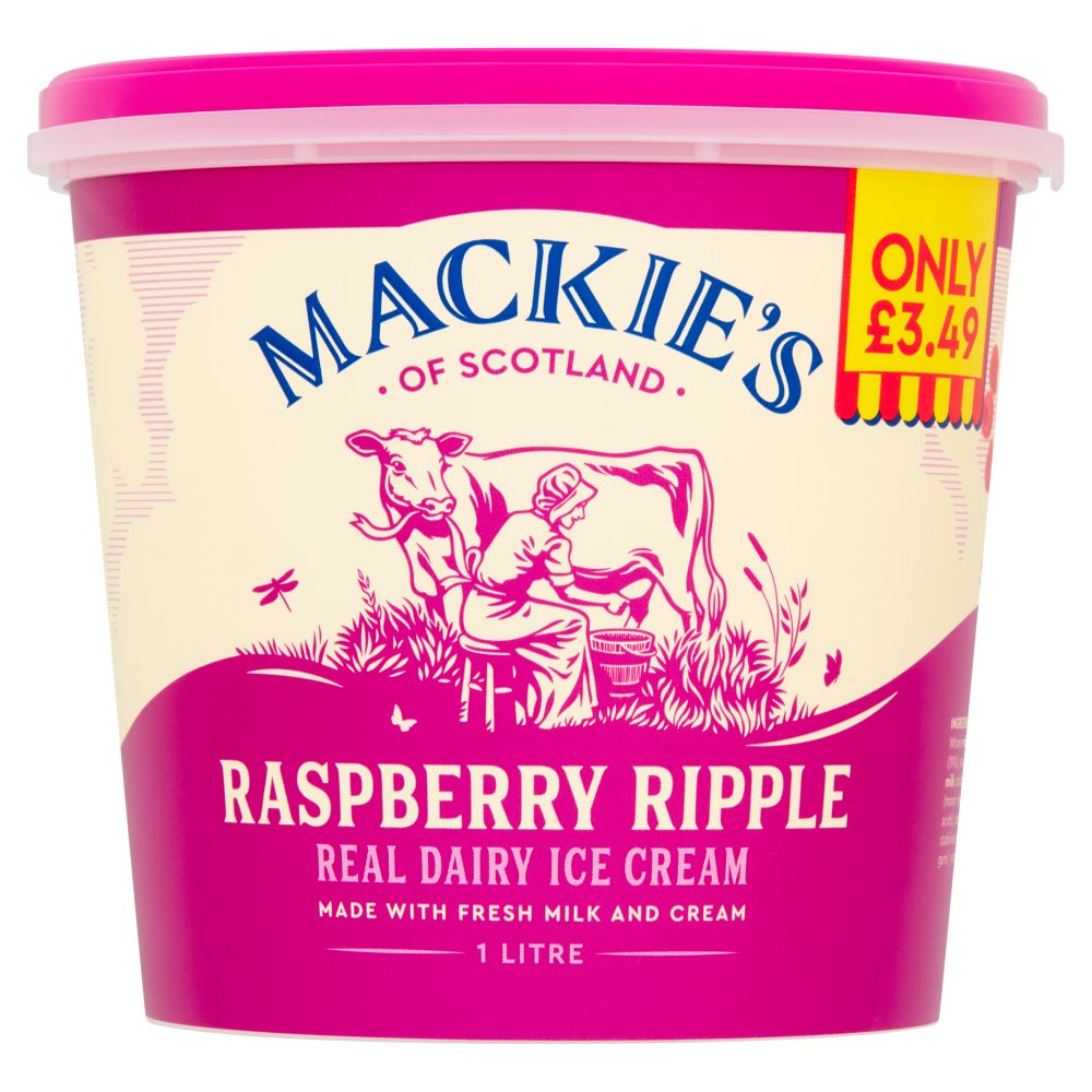 Mackie's of Scotland Raspberry Ripple Real Dairy Ice Cream £3.49 (1Ltr × 6)