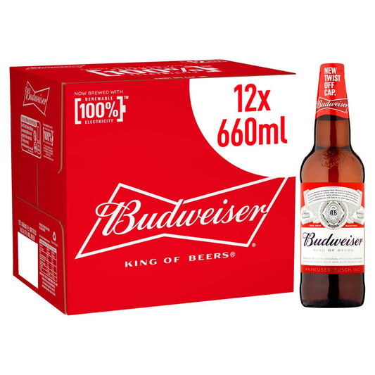 Budweiser Lager Beer Bottles (660ml × 12 × 1)