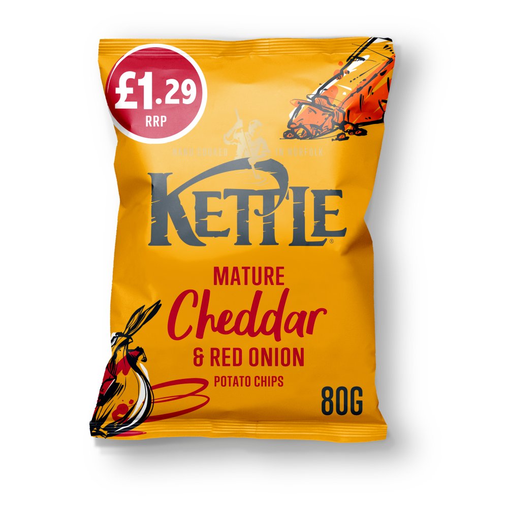 KETTLE® Chips Mature Cheddar & Red Onion Crisps (80g × 12 × 1)